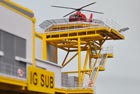 The helipad on a scale model of an offshore wind farm substation